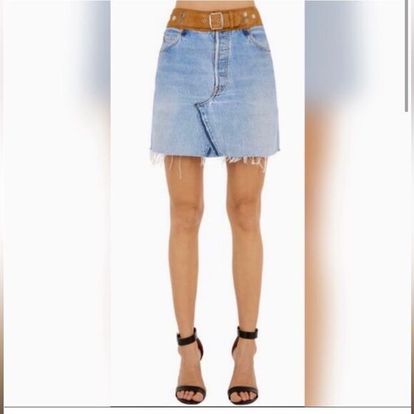 Re/Done Light Blue Distressed Mini Skirt - Picture 3 of 7